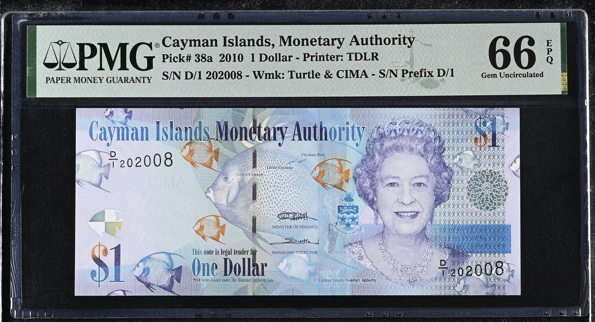 Cayman Islands 1 Dollar 2010 P 38 a D/1 Gem UNC PMG 66 EPQ