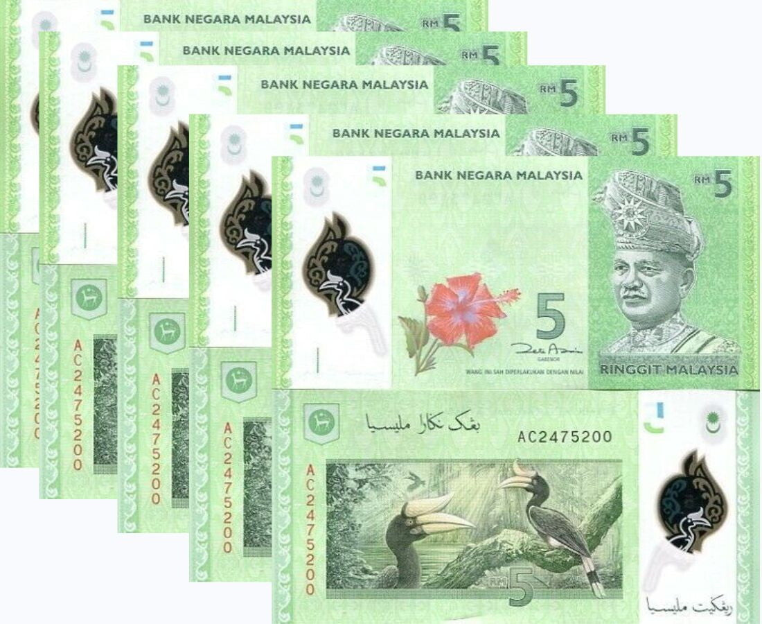 Malaysia 5 Ringgit ND 2012 P 52 a Polymer UNC LOT 5 PCS