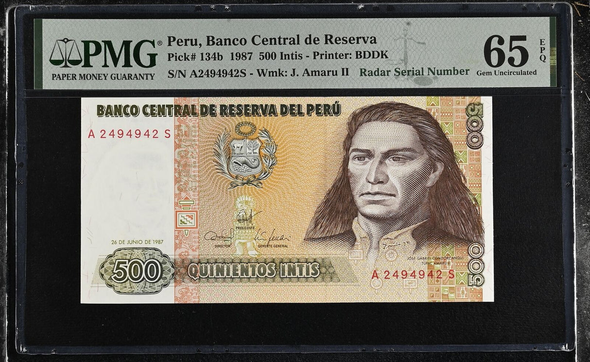 Peru 500 Intis 1987 P 134 b RADAR Gem UNC PMG 65 EPQ