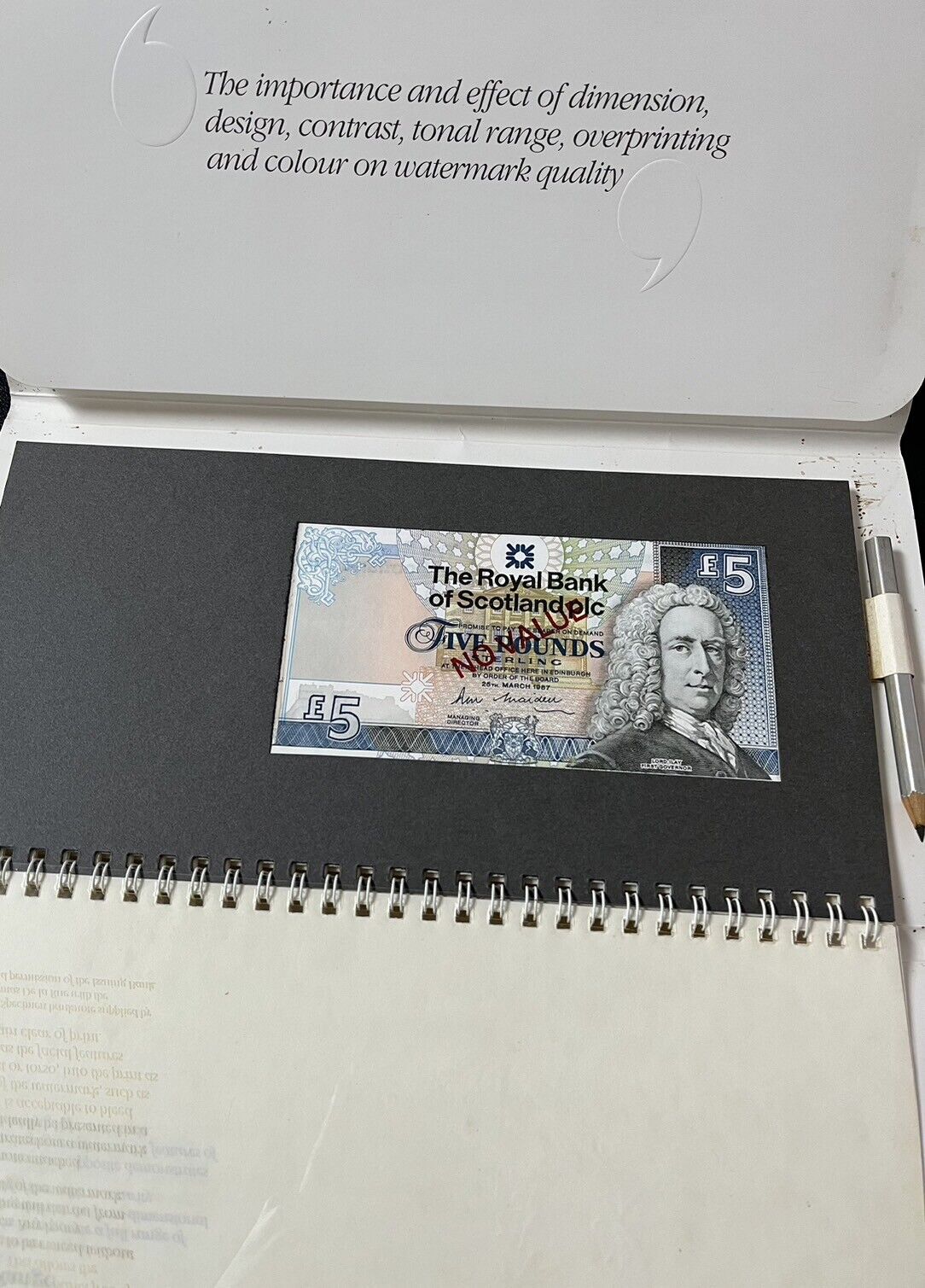 SCOTLAND 5 POUNDS 1987 P 347 ARCHIVAL SPECIMEN WITH BOOK PORTAL WTM