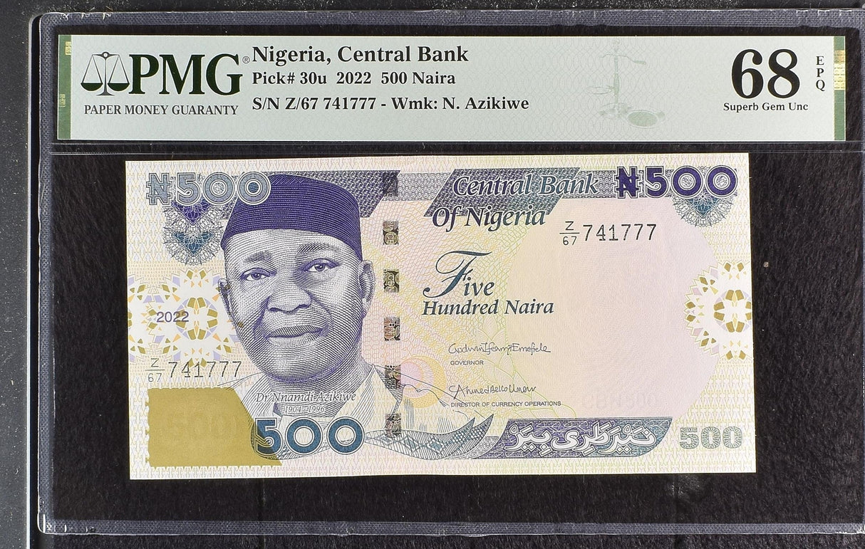 Nigeria 500 Naira 2022 P 30 u Superb Gem UNC PMG 68 EPQ