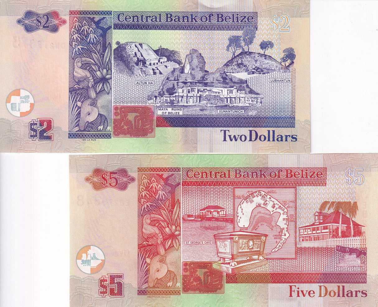 Belize Set 2 Pcs 2 5 Dollars 2020 2022 P 66 67 NEW Date & Sign QEII UNC