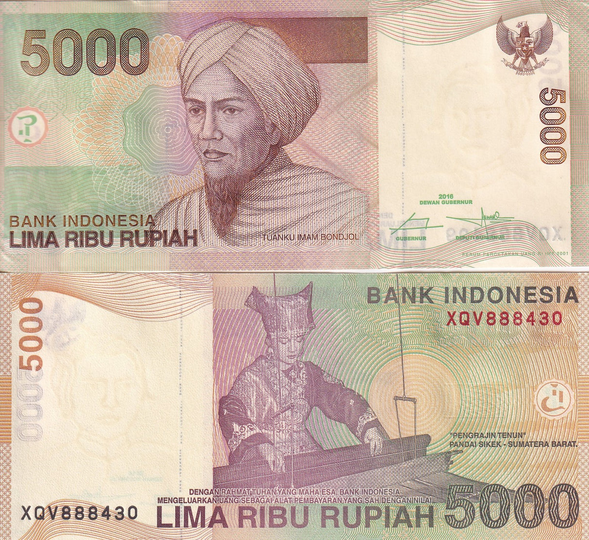 Indonesia 5000 Rupiah 2001/2016 P 142 p UNC