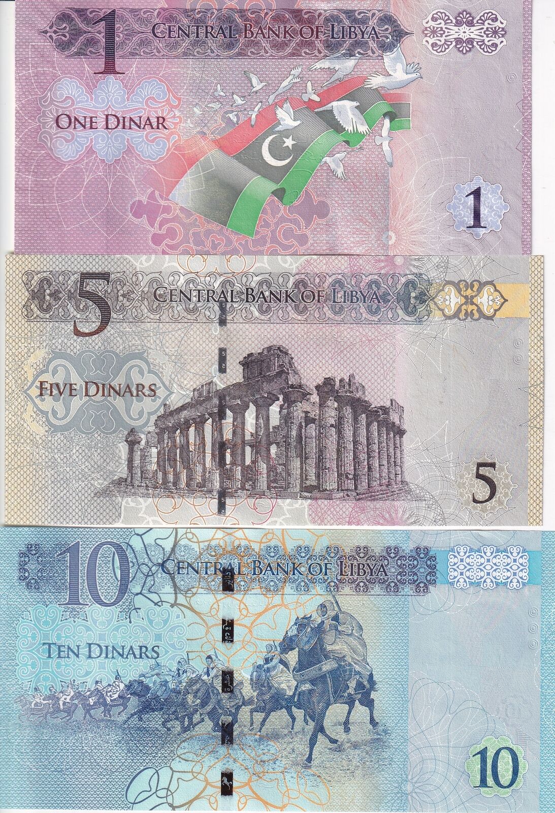 Libya Set 3 Pcs 1 5 10 Dinar 2013 2015 P 76 P 81 P 82 UNC