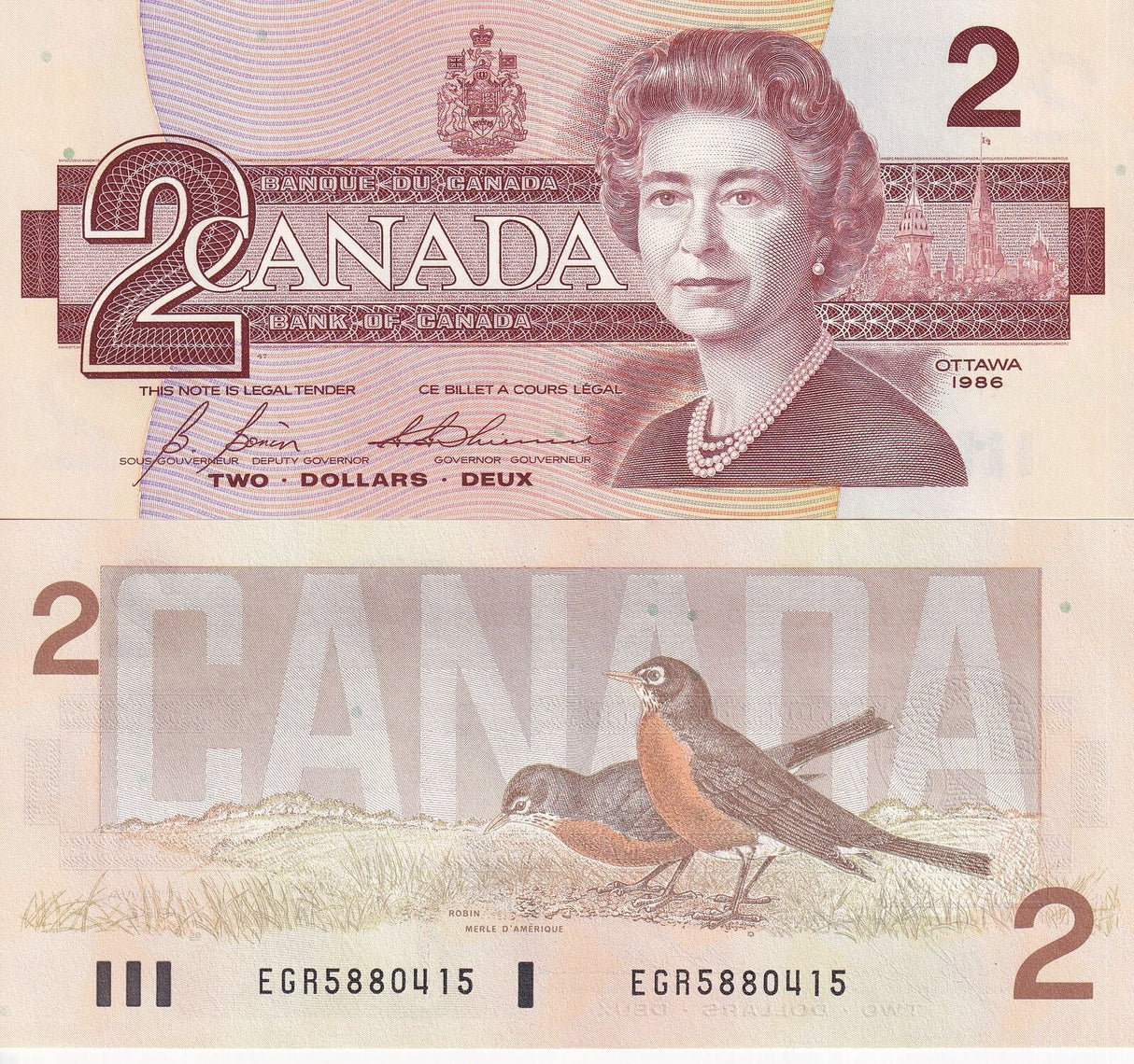 Canada 2 Dollars 1986 P 94 b Thiessen Crow Queen Elizabeth QEII AUnc