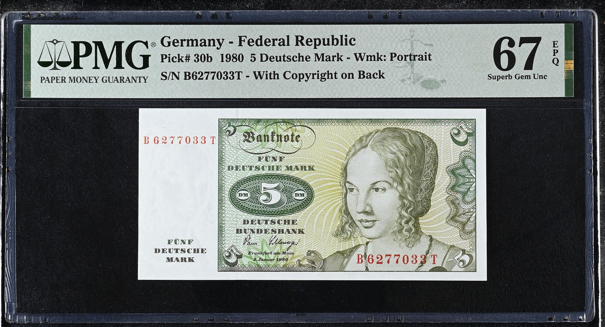 Germany 5 Deutsche Mark 1980 P 30 b Superb GEM UNC PMG 67 EPQ