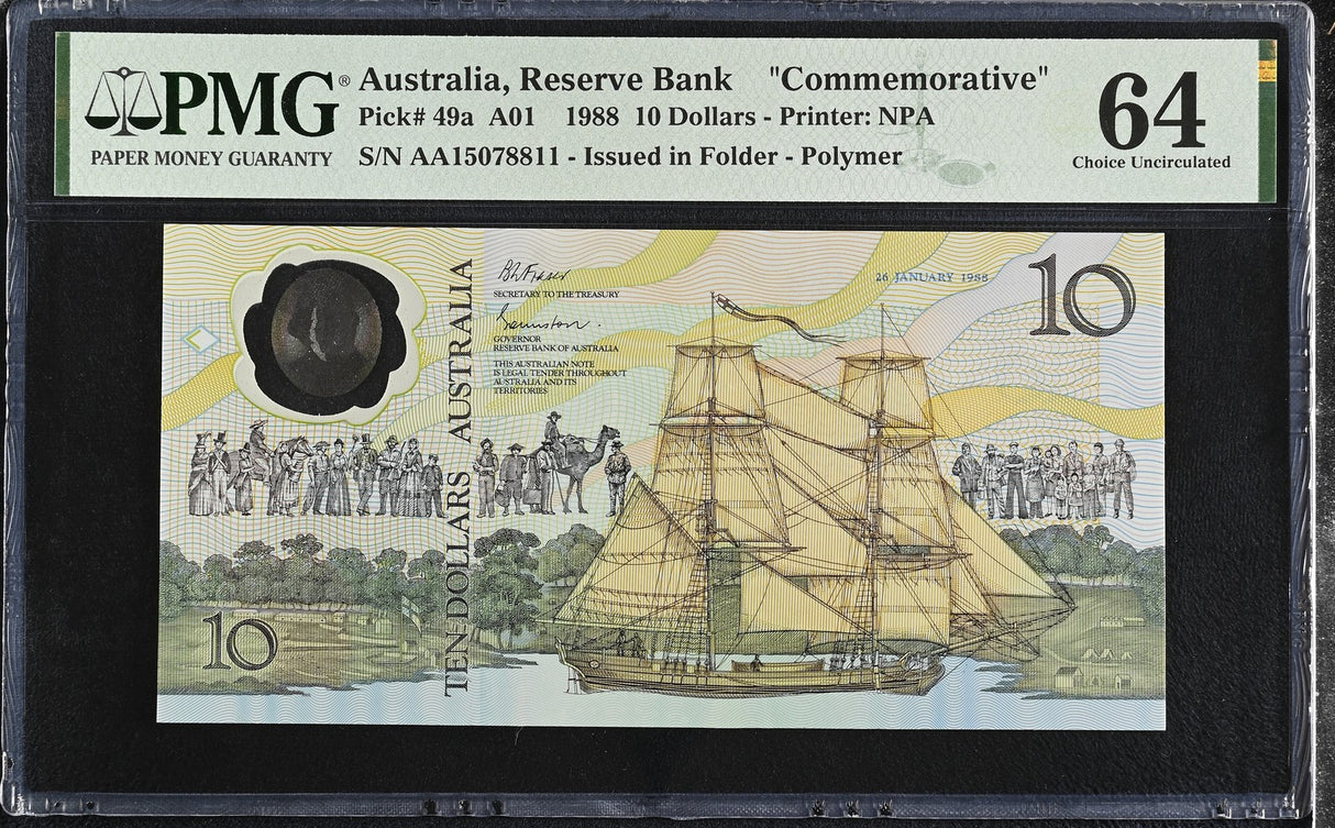 Australia 10 Dollars 1988 P 49 a AA Prefix Comm. Polymer Choice UNC PMG 64