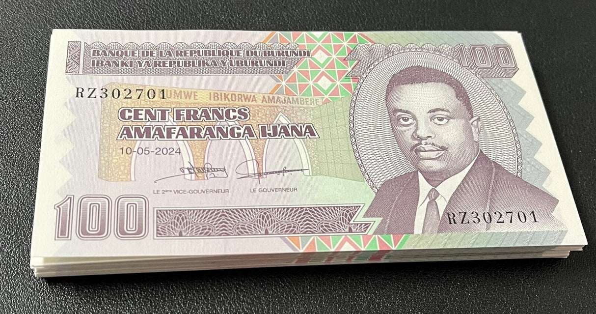 Burundi 100 Francs 2024 P 44 UNC LOT 100 PCS 1 Bundle