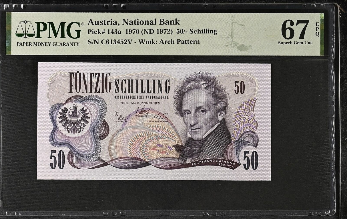 Austria 50 Shillings 1970 ND 1972 P 143 a Superb Gem UNC PMG 67 EPQ