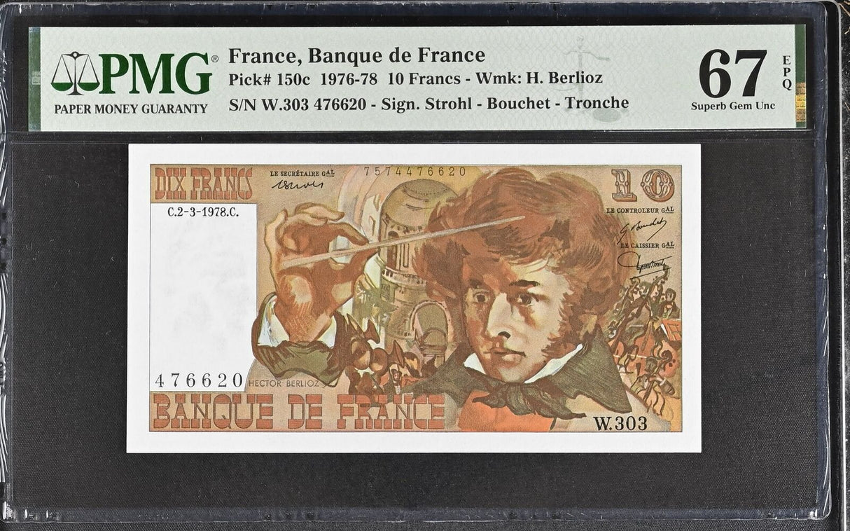 France 10 Francs 1978 P 150 c Superb Gem UNC PMG 67 EPQ