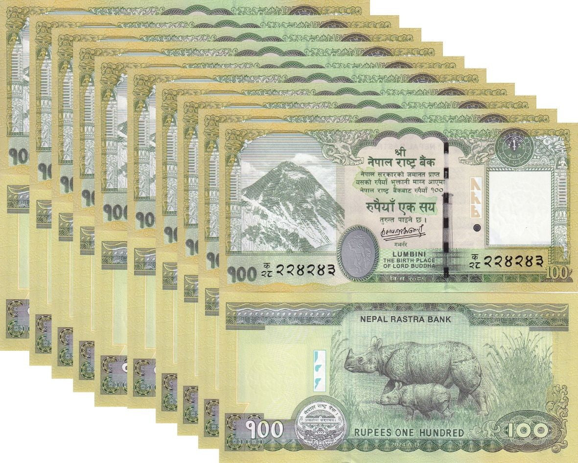Nepal 100 Rupees 2024 / 2025 P 80 NEW Sign and Date UNC LOT 10 PCS