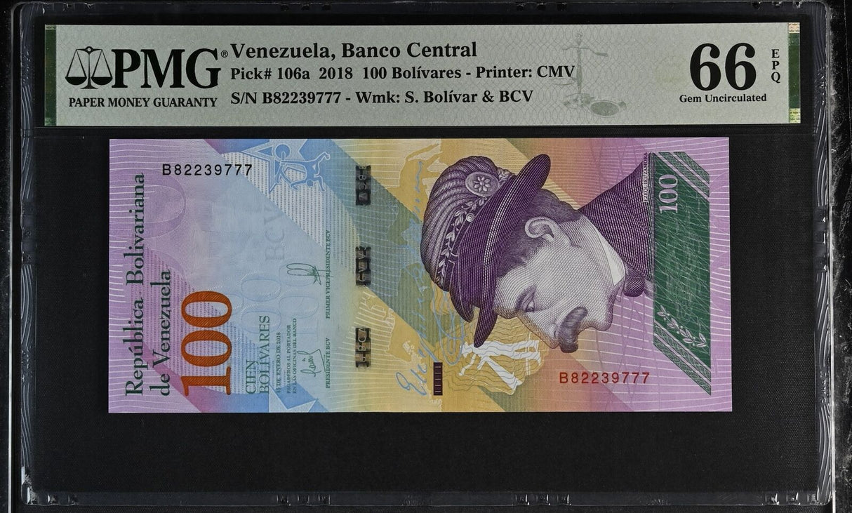 Venezuela 100 Bolivares 2018 P 106 a Gem UNC PMG 66 EPQ