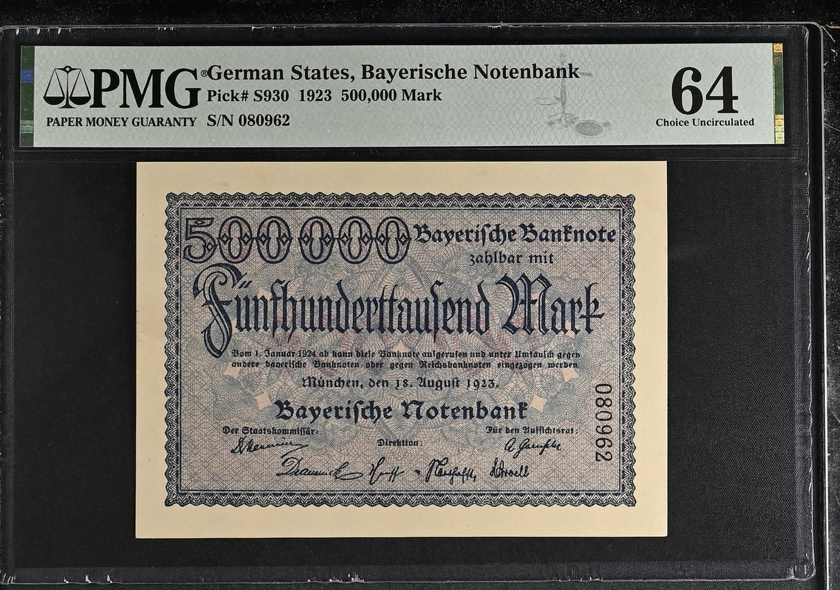 Germany Bayern 500000 Mark 1923 P S930 Choice UNC PMG 64