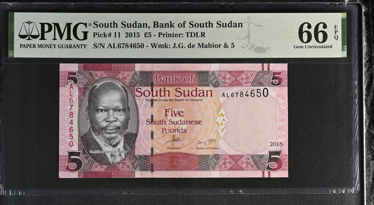 South Sudan 5 Pounds 2015 P 11 Gem UNC PMG 66 EPQ