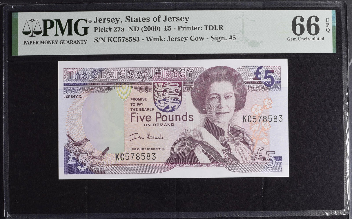 Jersey 5 Pounds ND 2000 P 27 a Gem UNC PMG 66 EPQ