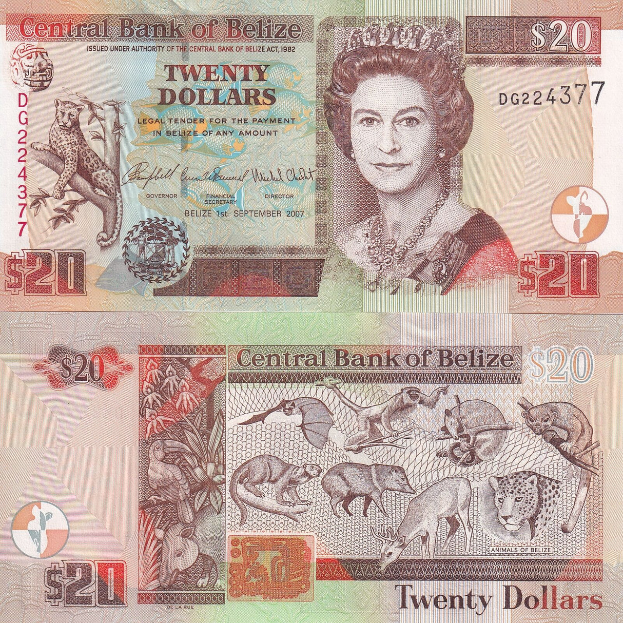 Belize 20 Dollars 2007 P 69 c QEII UNC