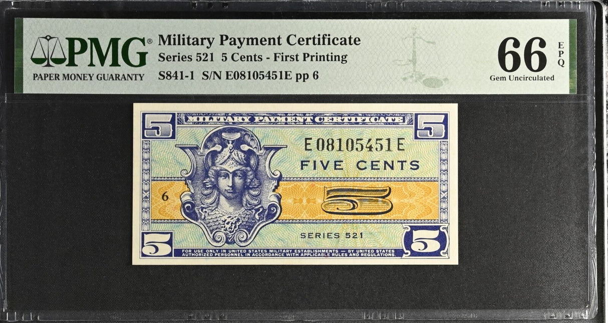 Military Payment Certificate 5 Cents ND 1954-1958 P M29 USA Gem UNC PMG 66 EPQ