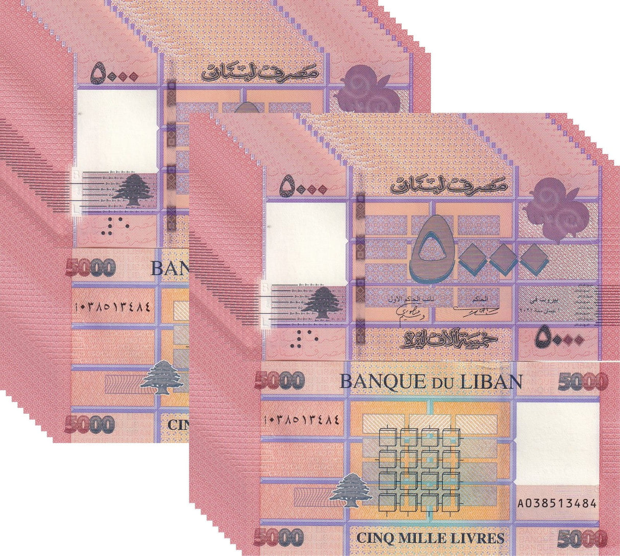 Lebanon 5000 Livres 2021 P 91 UNC LOT 20 PCS Banque du Liban