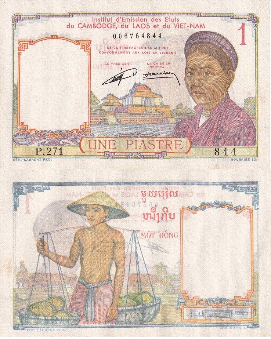 French Indochina 1 Piastre ND 1953 P 92 AUnc