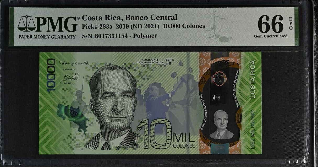 Costa Rica 10000 Colones 2019 ND 2021 P 283 a Polymer Gem UNC PMG 66 EPQ
