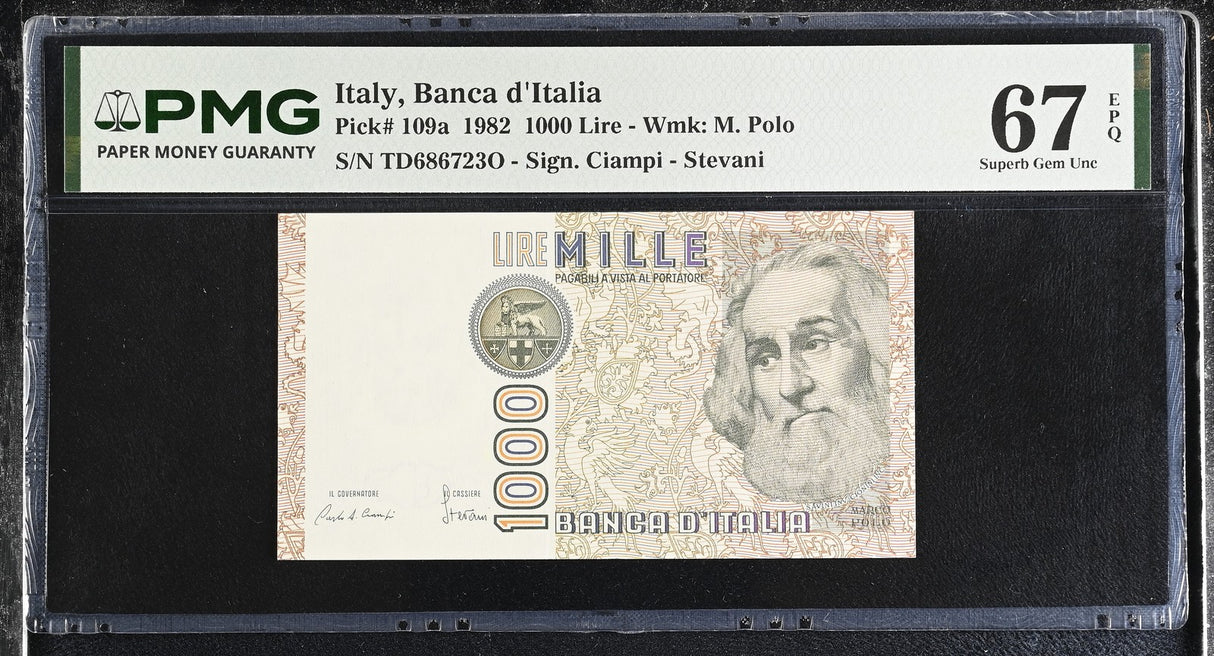 Italy 1000 Lire 1982 P 109 a Superb Gem UNC PMG 67 EPQ