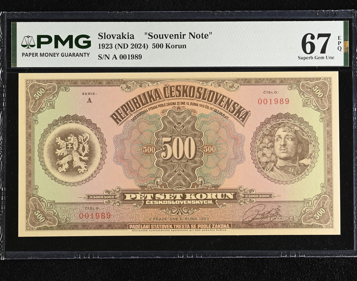 Slovakia 500 Korun 1923 ND 2024 Souvenir Note Superb Gem UNC PMG 67 EPQ