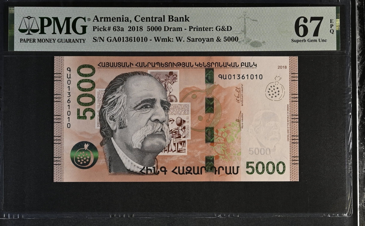 Armenia 5000 Dram 2018 P 63 a Superb Gem UNC PMG 67 EPQ