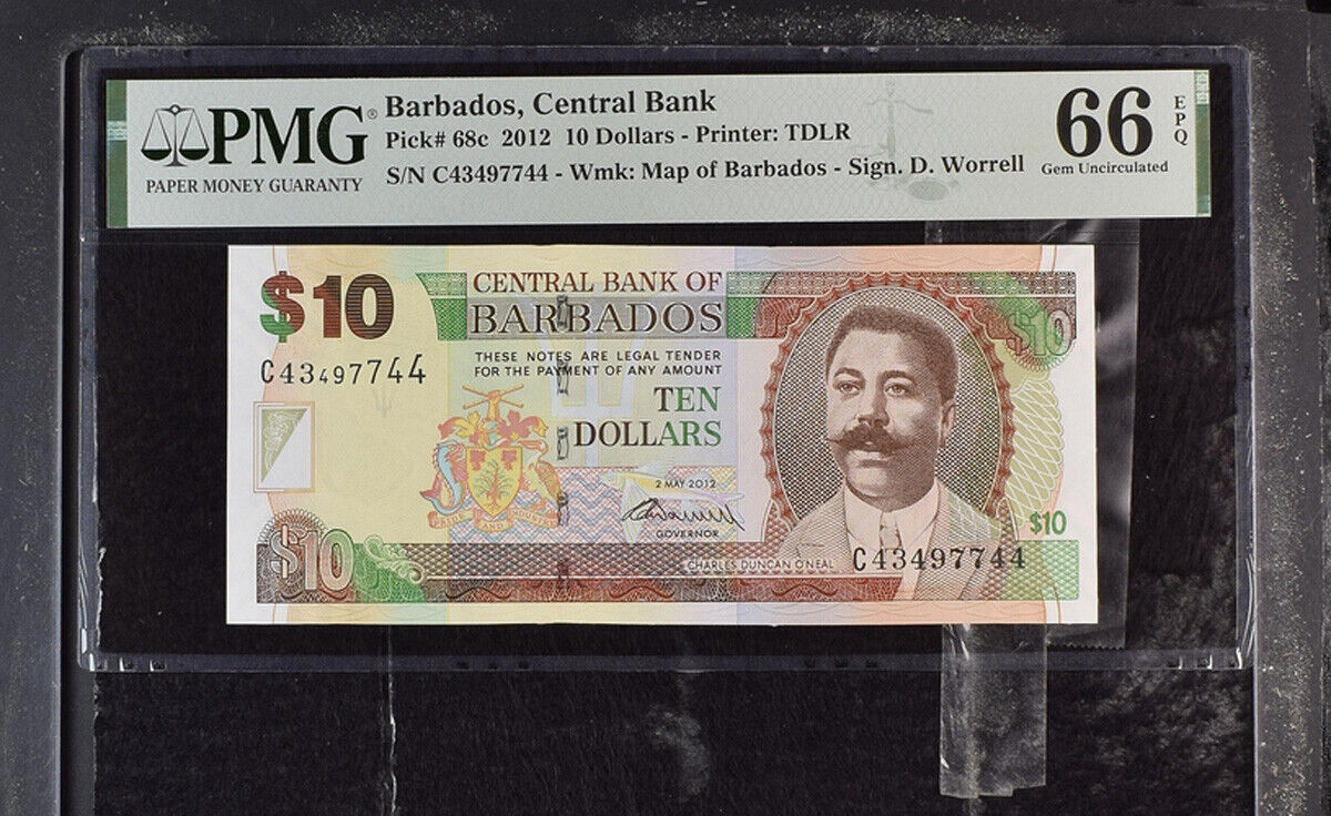 Barbados 10 Dollars 2012 P 68 c Gem UNC PMG 66 EPQ