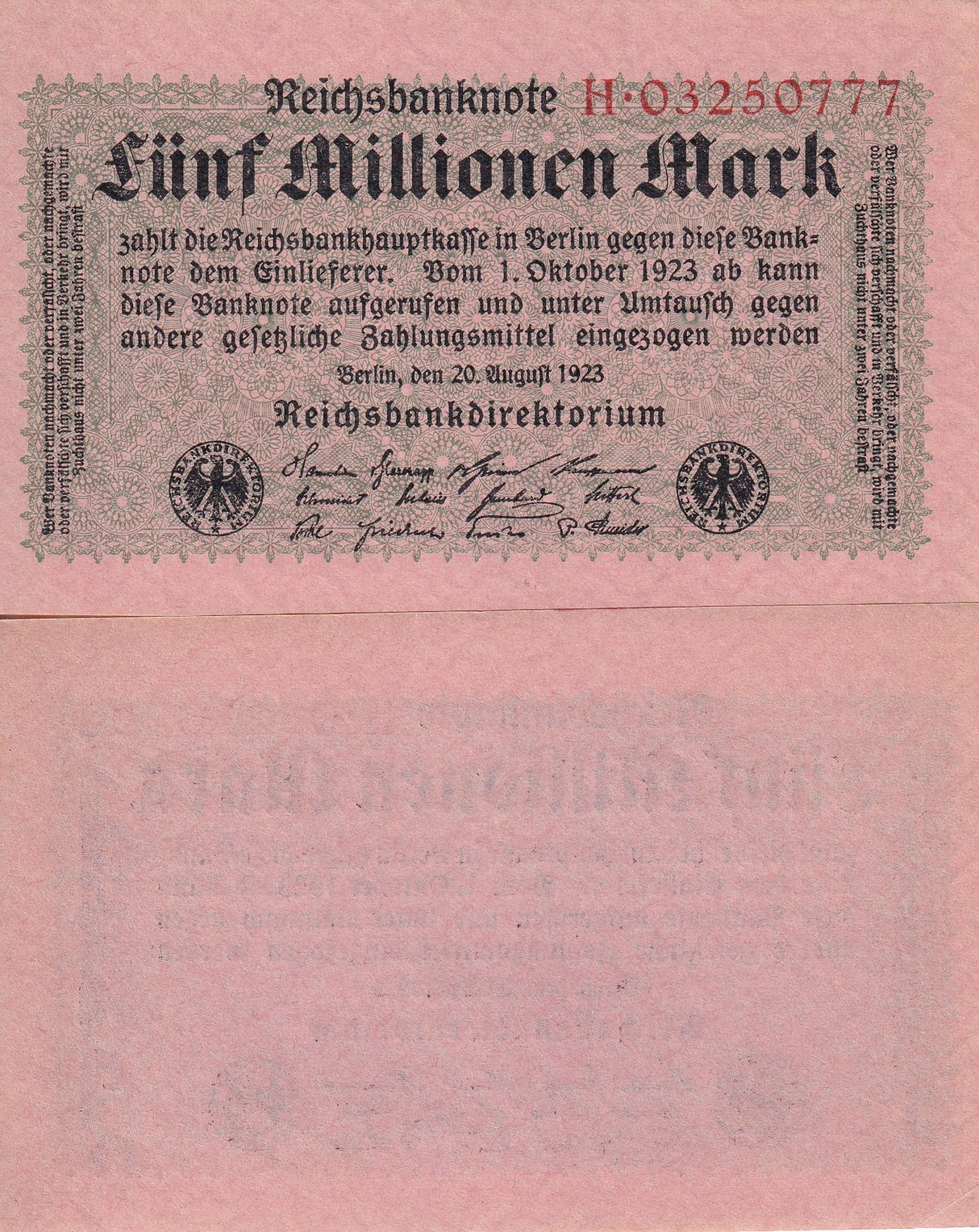 Germany 5 Millionen Mark 1923 P 105 UNC