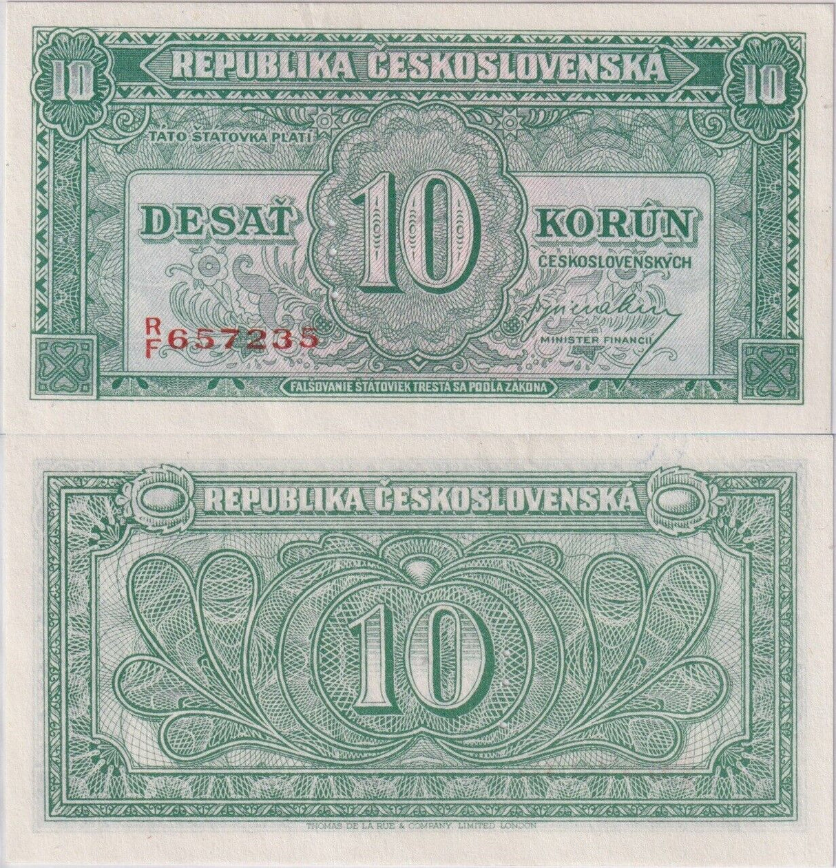 Czechoslovakia 10 Korun 1945 P 60 s SPECIMEN AUnc