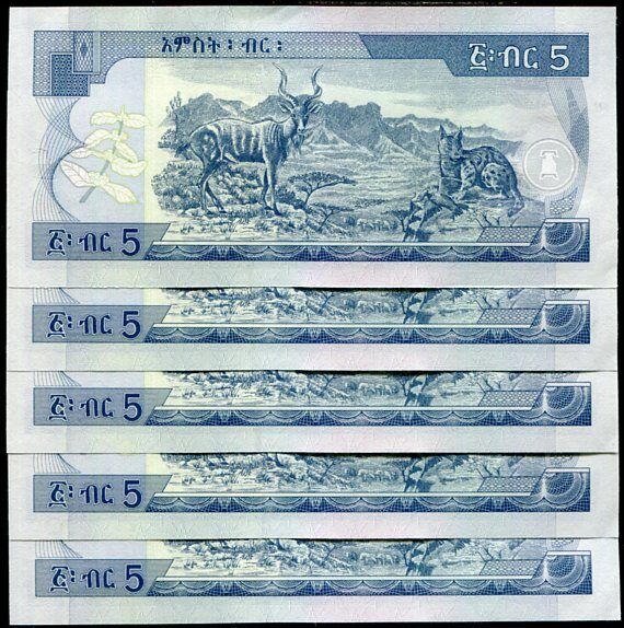 Ethiopia 5 Birr 2009/2017 P 47 h UNC LOT 5 PCS