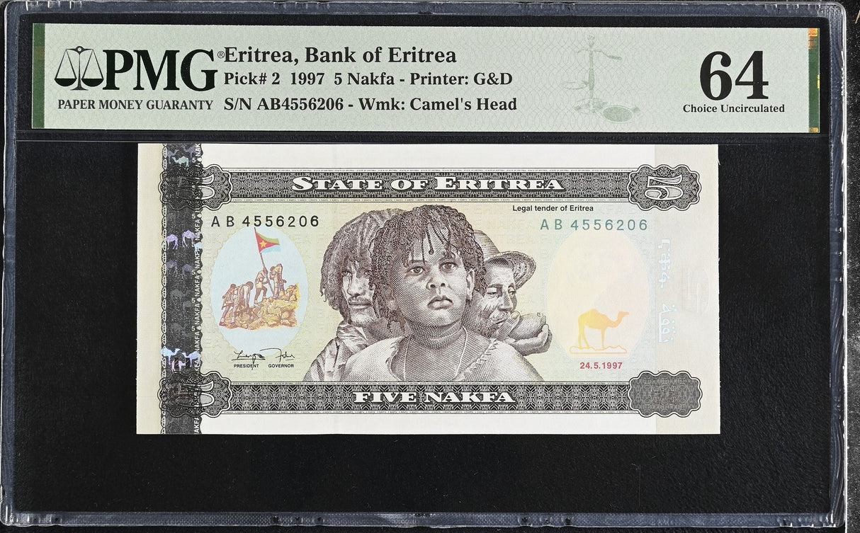 Eritrea 5 Nakfa 1997 P 2 Choice UNC PMG 64