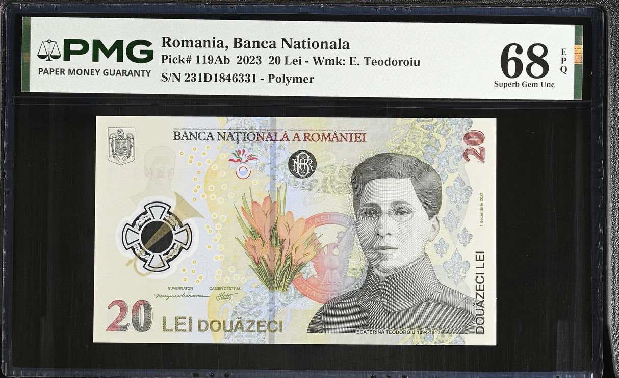 Romania 20 Leu 2023 P 119Ab Polymer Superb Gem UNC PMG 68 EPQ