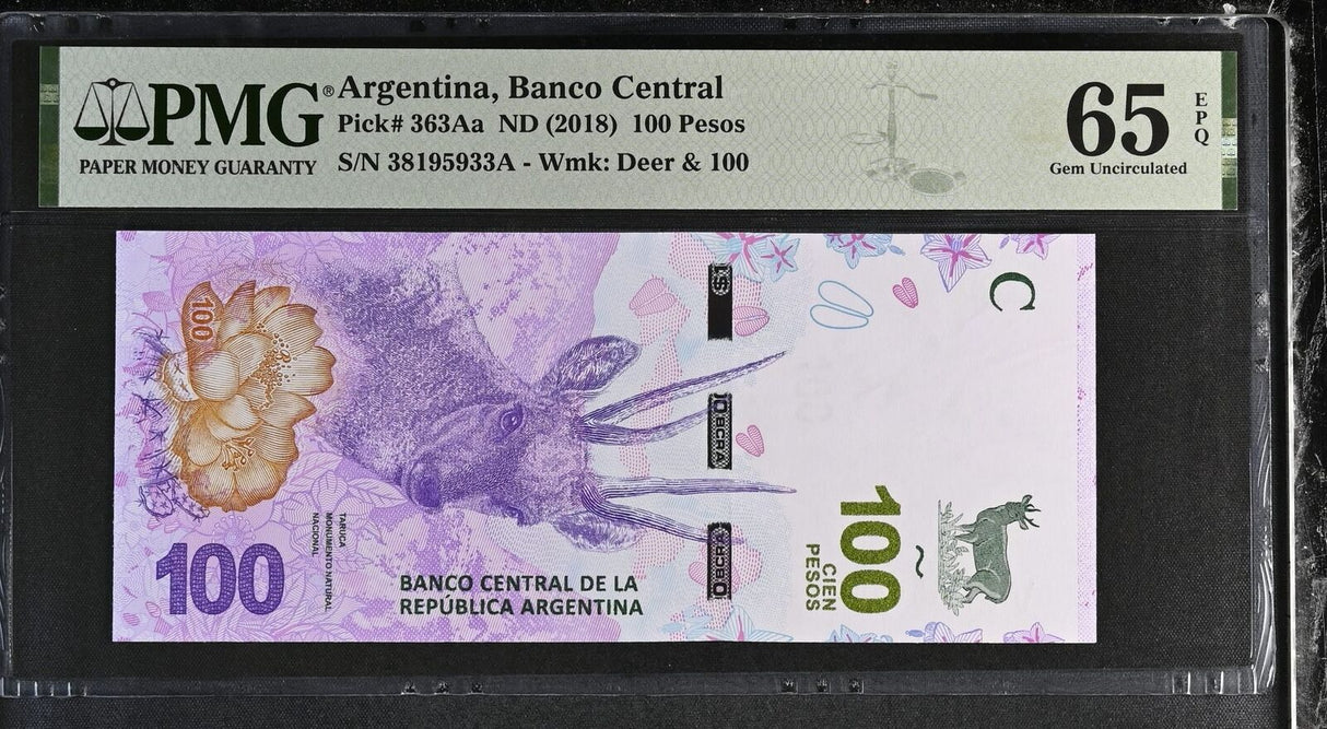 Argentina 100 Pesos ND 2018 P 363Aa Gem UNC PMG 65 EPQ