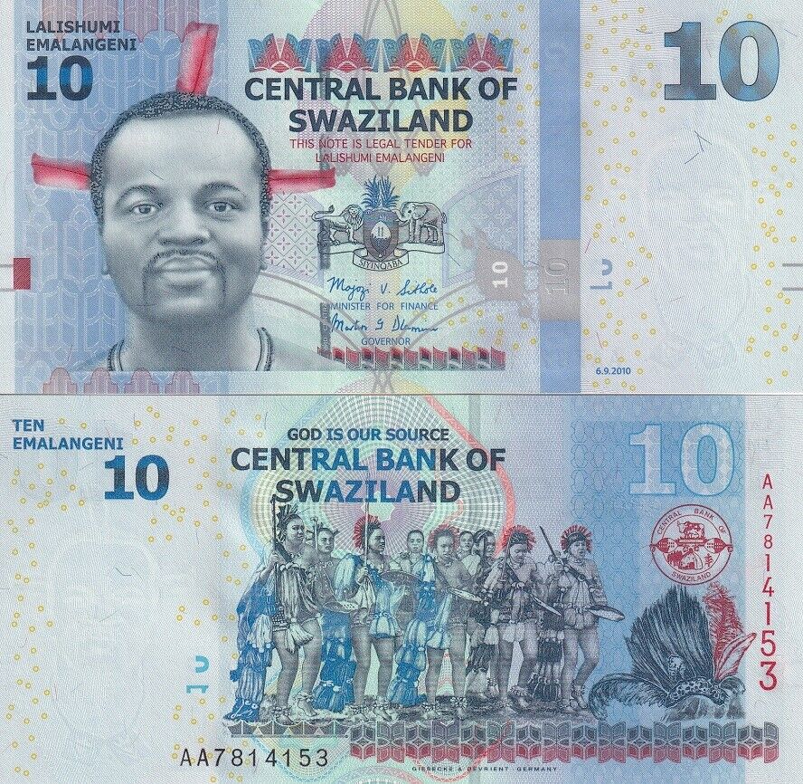 Swaziland 10 Emelangeni 2010 (2011) P 36 AA Prefix UNC