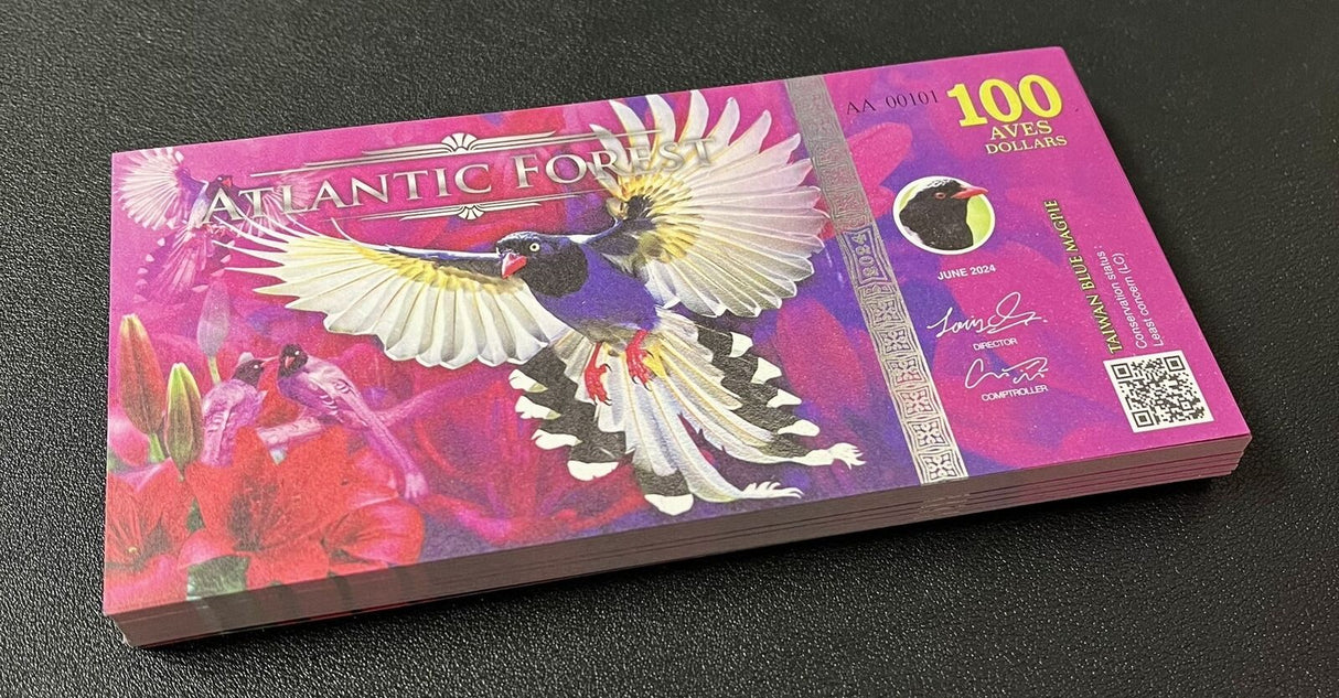 ATLANTIC FOREST 100 AVES DOLLARS TAIWAN BLUE MAGPIE 2024 Fantasy Lot 100 Pcs
