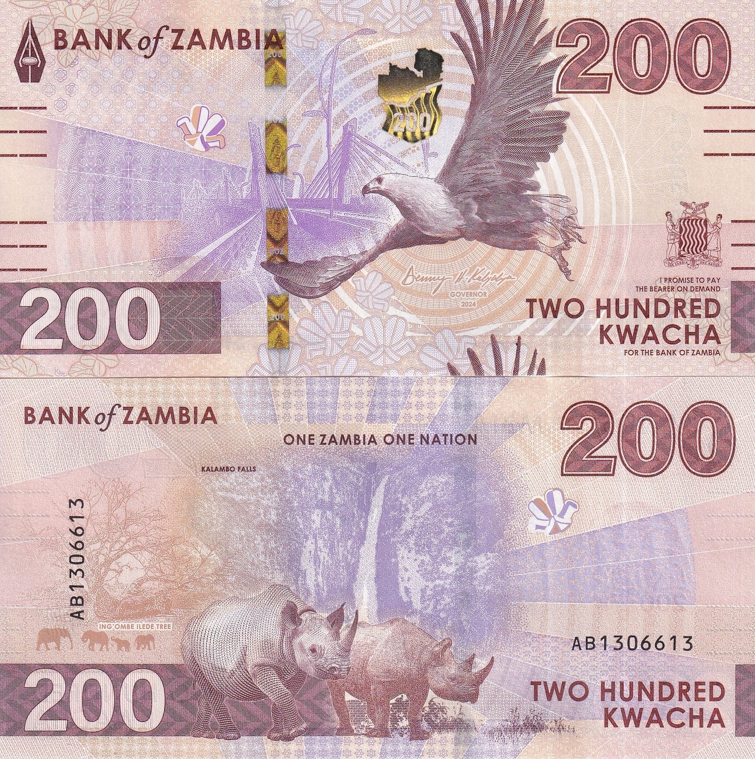 Zambia Set 4 Pcs 10 20 200 500 Kwacha 2024 2025 P 62 63 66 67 NEW UNC