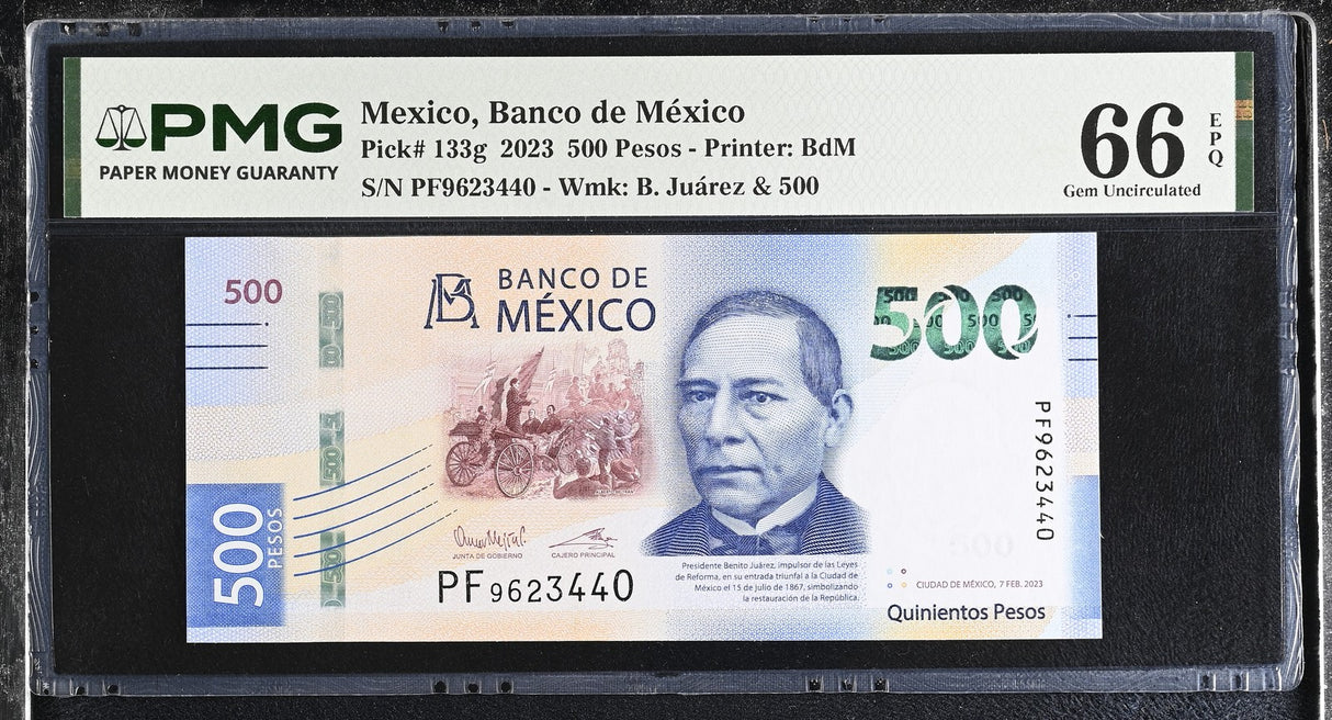 Mexico 500 Pesos 2023 P 133 g Gem UNC PMG 66 EPQ