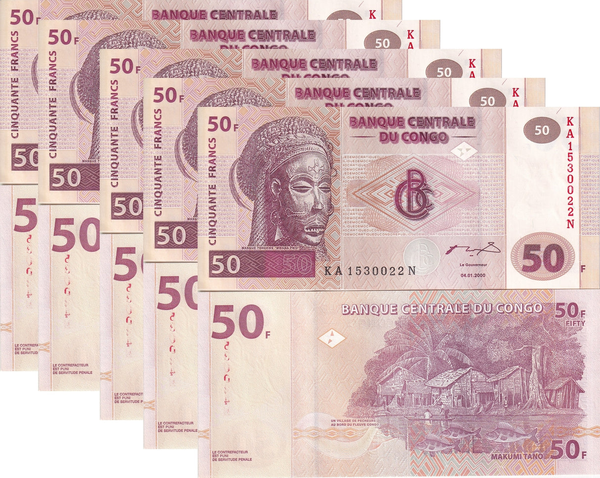 Congo 50 Francs 2000 P 91 UNC LOT 5 PCS