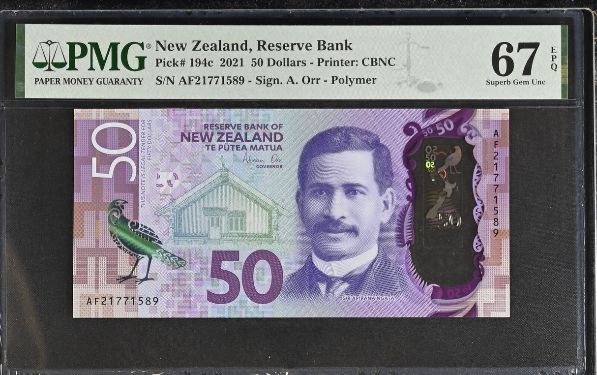 New Zealand 50 Dollars 2021 P 194 c Superb Gem UNC PMG 67 EPQ