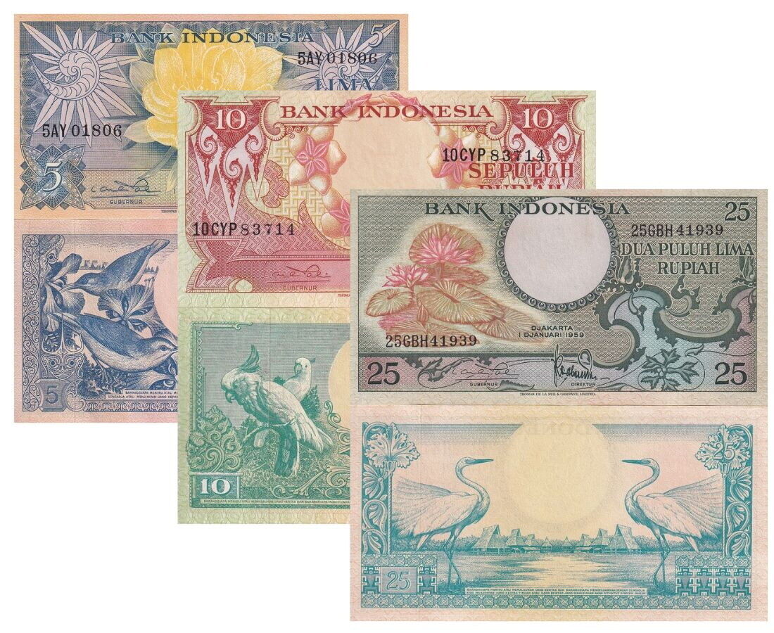Indonesia set 3 5 10 25 Rupiah P 65 66 67 UNC