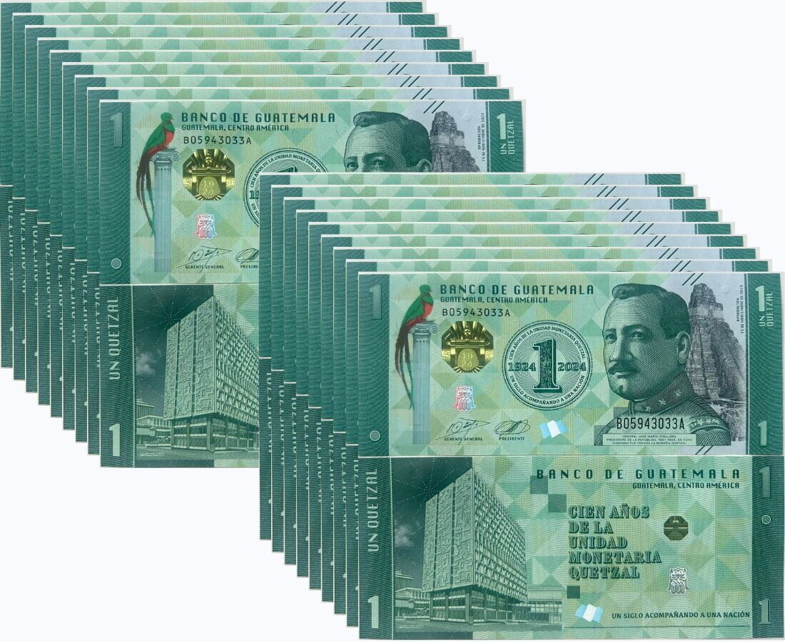 Guatemala 1 Quetzal 2023 2024 Commemorative 100th 1924-2024 P 129 LOT 20 UNC