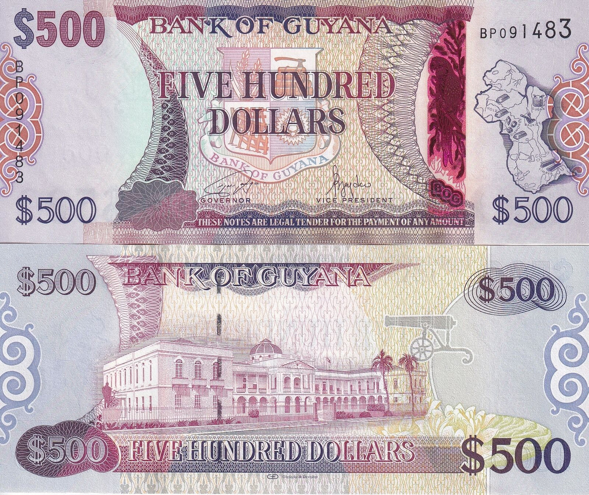 Guyana 500 Dollars ND 2024 NEW Security Holographic P 37 UNC