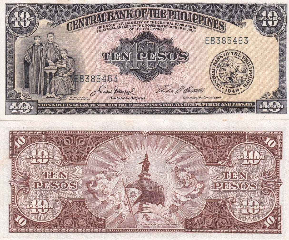 Philippines 10 Pesos 1949 P 136 e UNC Little Tone
