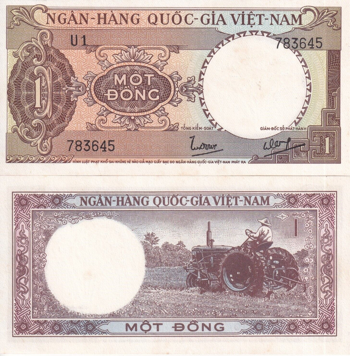 South Vietnam 1 Dong ND 1964 -1966 P 15 AU-UNC +Yellow Foxing