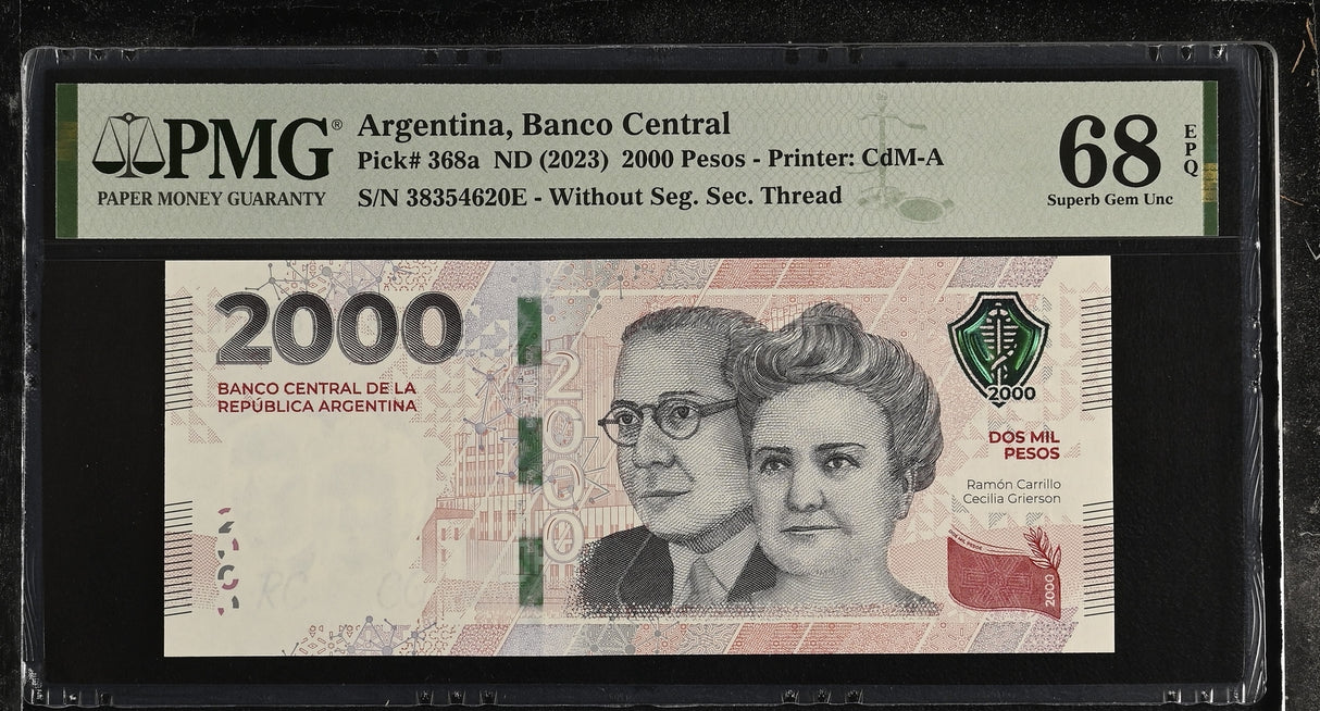 Argentina 2000 Pesos ND 2023 P 368 a Superb Gem UNC PMG 68 EPQ
