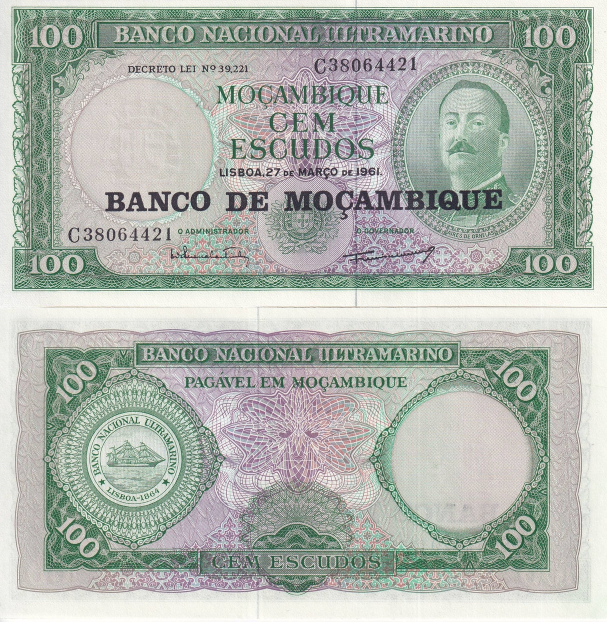 Mozambique 100 Escudos 1961 P 117 UNC