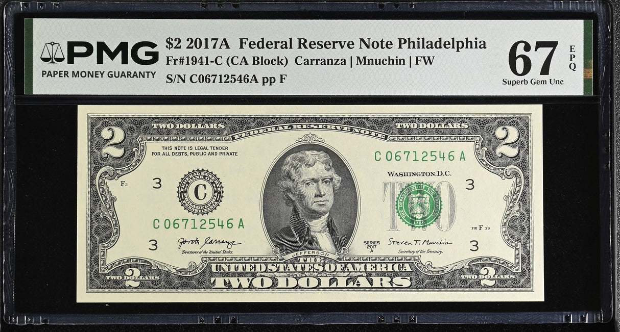 United States 2 Dollars Usa 2017A P 545 C Philadelphia Superb Gem UNC PMG 67 EPQ