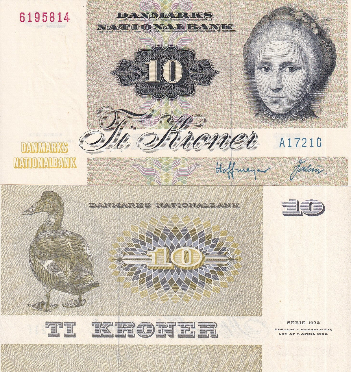 Denmark 10 Kroner 1972 P 48 a UNC