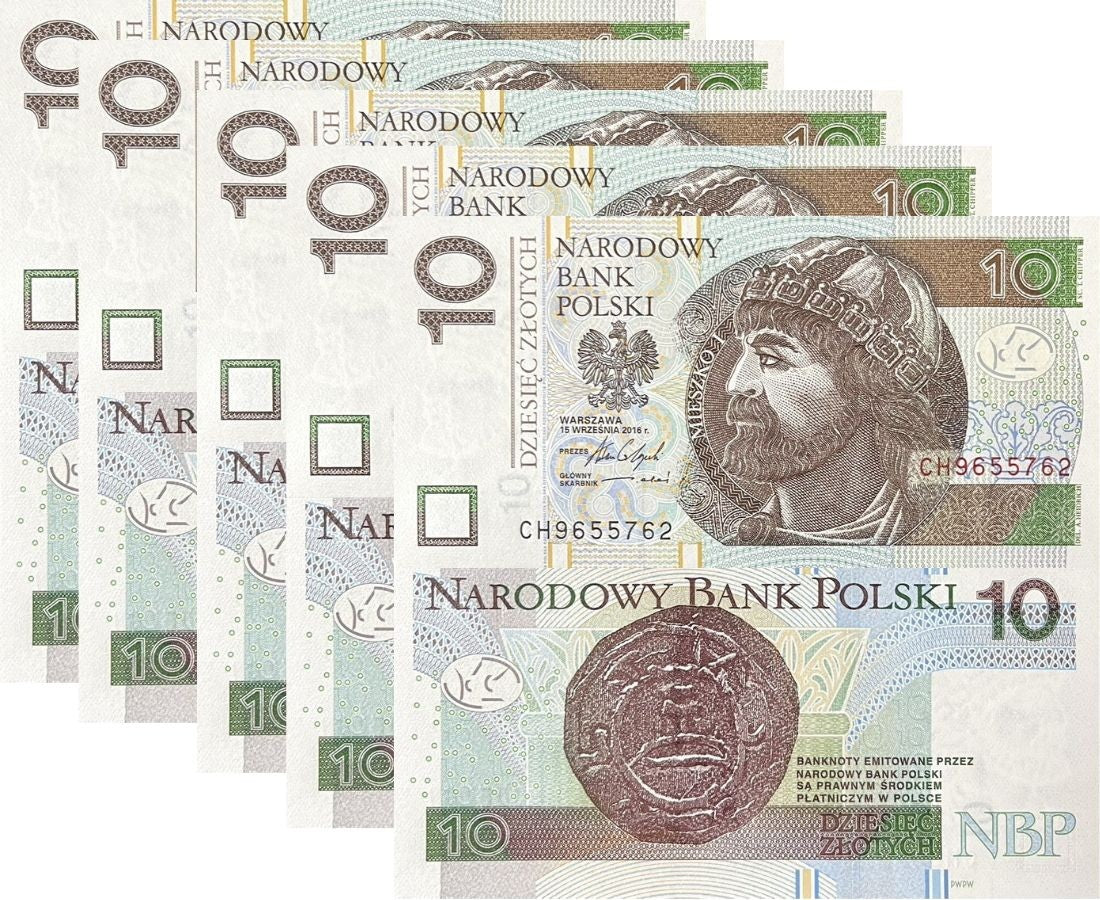 Poland 10 Zlotych 2016 /2017 P 183 b UNC LOT 5 Pcs